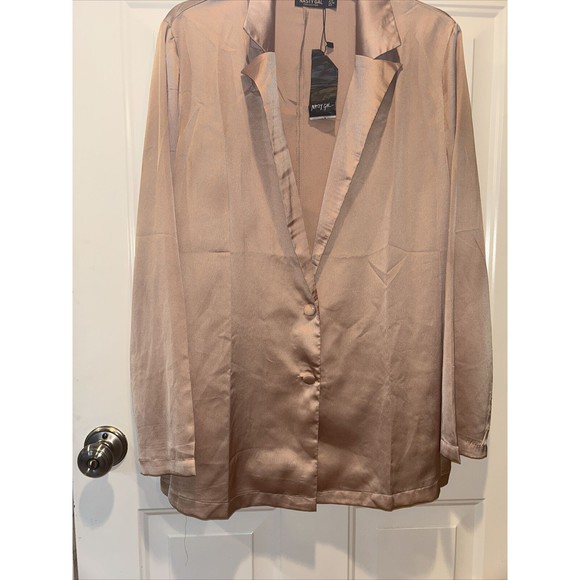 Nasty Gal Women’s Gold Long Sleeve Button fBlazer Top Silky Cardigan blazer US8 - Picture 6 of 9